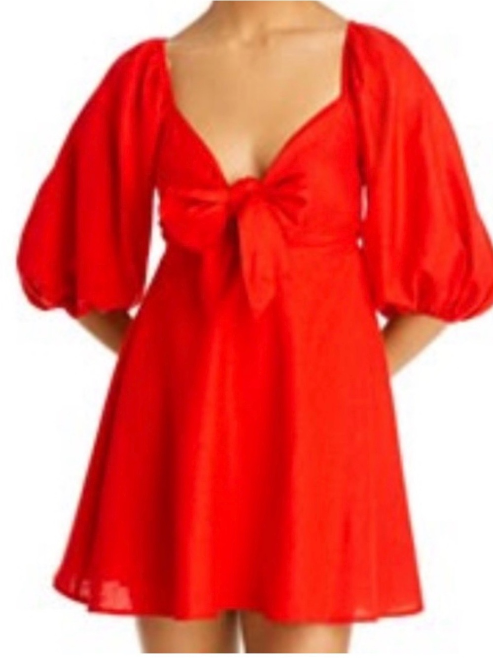 Revolve Charlie Holiday Sonny Knot tie  Mini Dress Red Size S 4 Linen blend puff